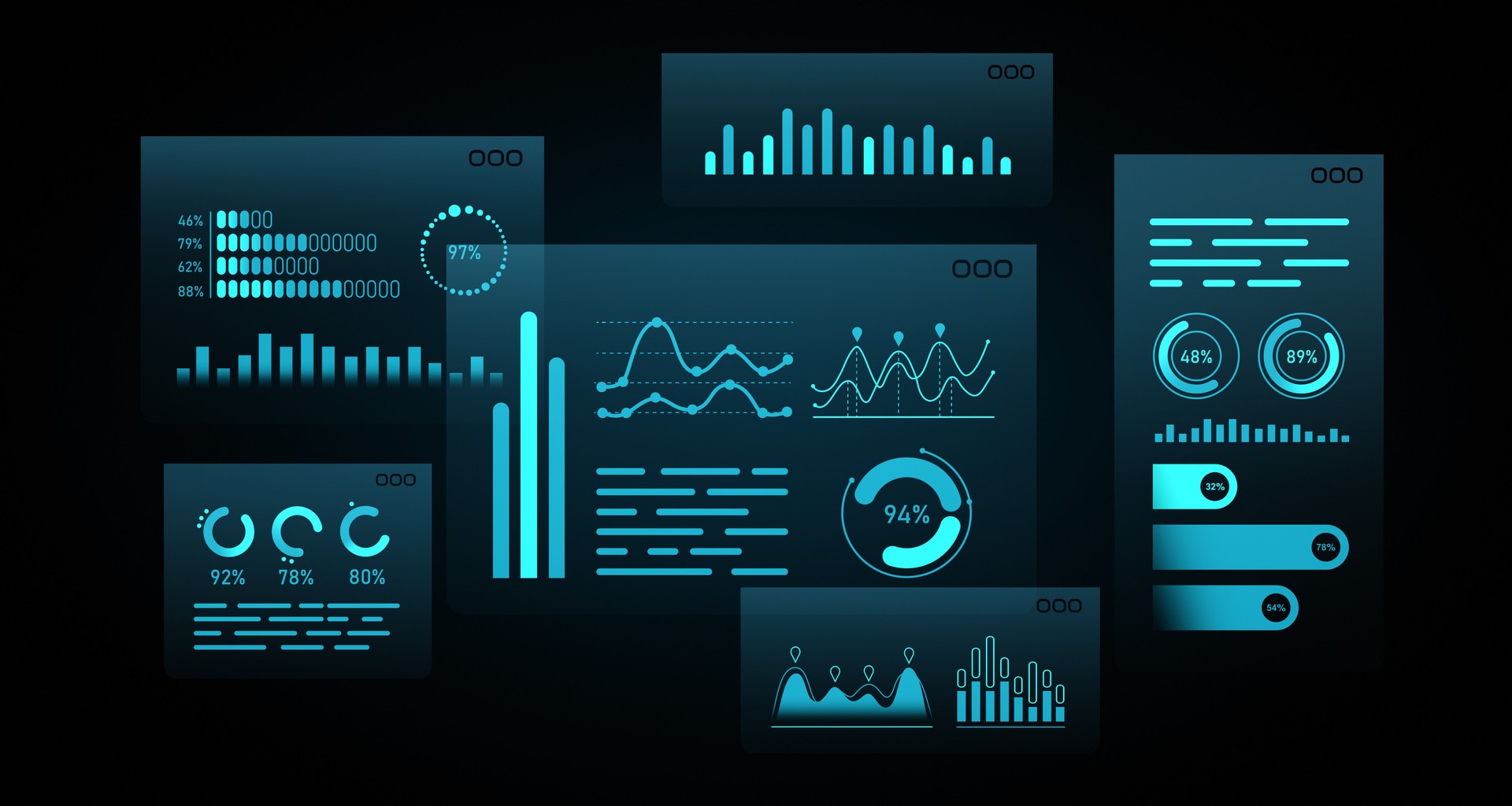 Futuristic Financial Data Charts with Glowing Graphics. 3D Rendering